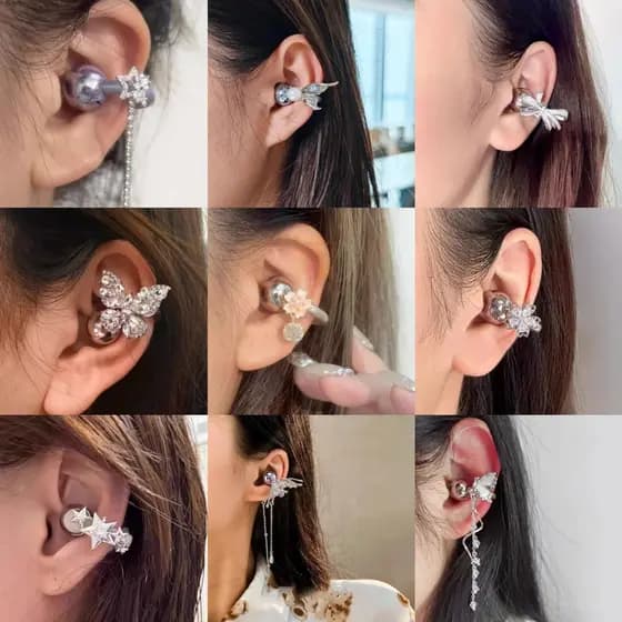 Clipe De Orelha De Urso De Arco De Zircão Completo Para Decoração De Fone De Ouvido , Pingente De Borla De Borboleta De