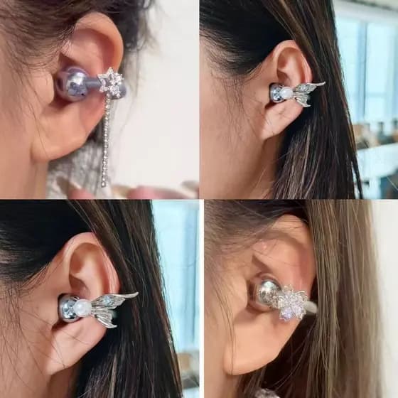 Clipe De Orelha Com Arco Estrela Para Decoração De Fone De Ouvido , Charme De Fivela De Diamante Brilhante Compatível Fo