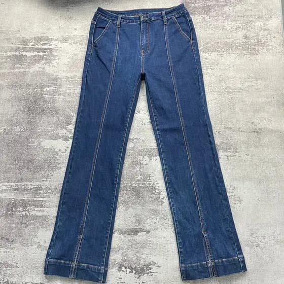 Comércio exterior Denim Retro azul fenda magro-ajuste pequeno Jeans reto feminino 2026 primavera novo estilo cintura alt