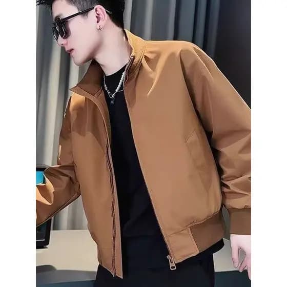 Americano Retro bombardeiro jaqueta masculina primavera gola alta High-End Casual solto estilo fino à prova de vento jaq