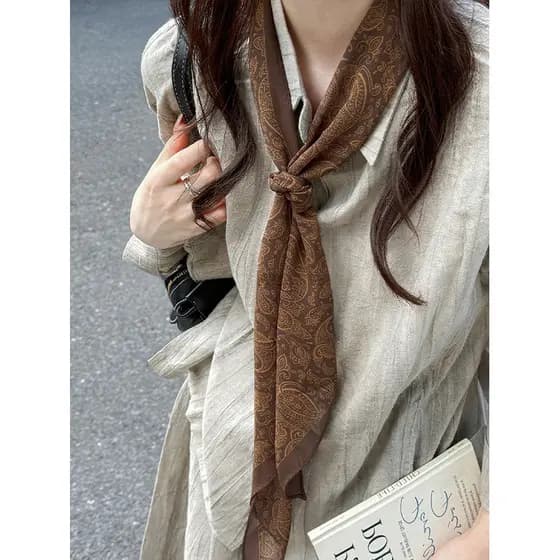Retro caju seda gravata cachecol feminino High-End elegante cachecol de seda 2026 verão novo estilo cachecol acessórios