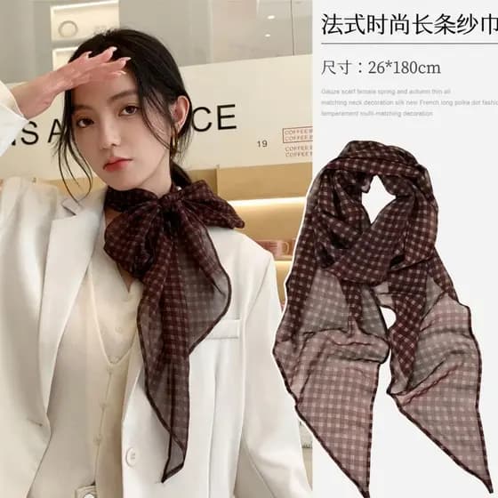Lenços de seda literários estilo coreano ~ blogueiros recomendam lenços longos impressos acessórios de alta qualidade gr