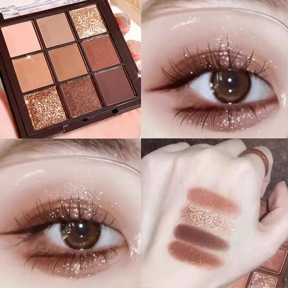Influenciador Paleta de sombras de nove cores de venda quente Cor da terra Fosco Flash fino Maquiagem diária Barato Fest
