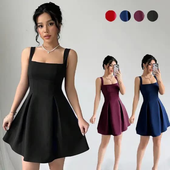 Vestido Decote Baixo Cintura Marcada Vestido curto Casual de Verão para Mulheres Vestido feminino