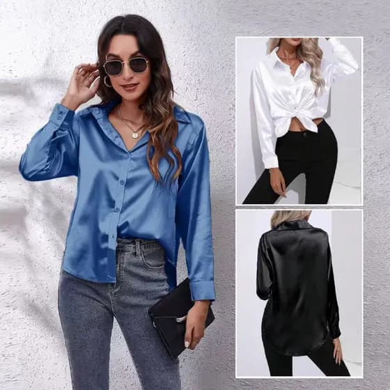 Blusa Feminina Camisa de Botão Top Social Casual com Botões e Design de Colarinho Blusa feminina
