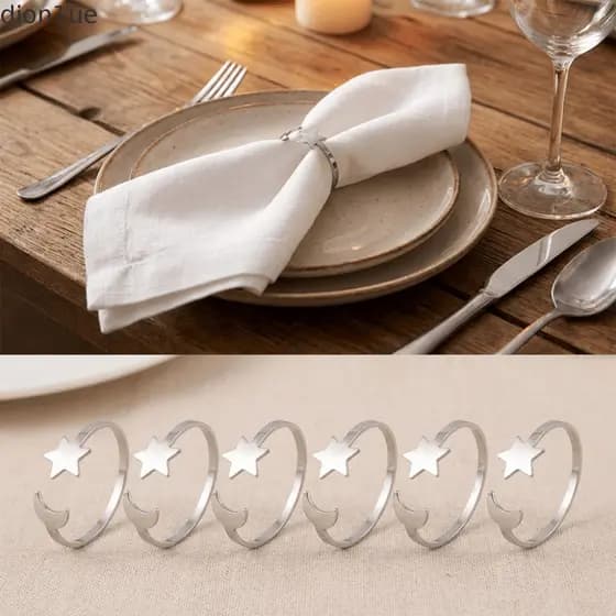 DION1UE 6 Peças De Fivela De Guardanapo Estrela , Anéis De Lua Minimalistas De Metal , Anel Moderno Dourado/Prateado