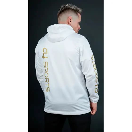 Jaqueta Corta Vento Masculina Branca C4 Sports Esportiva Com Capuz Treino Corrida Academia Leve