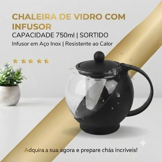 Chaleira Vidro Infusor Capacidade 750ml Design Moderno Funcional Variadas Opcoes Cores