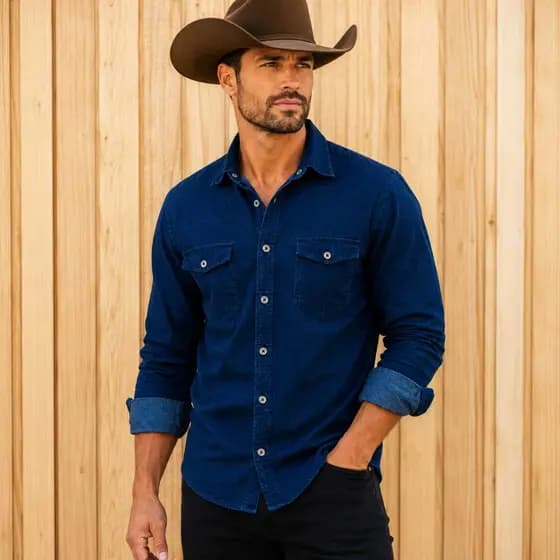 Camisa Jeans Jaqueta Social Premium Masculina Algodão Manga Longa Cowboy