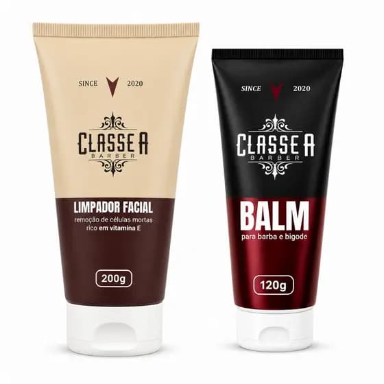 Kit Balm para Barba 120g + Esfoliante Facial Rosto Classe A Barber Barba Macia Alinhada e Pele Lisa