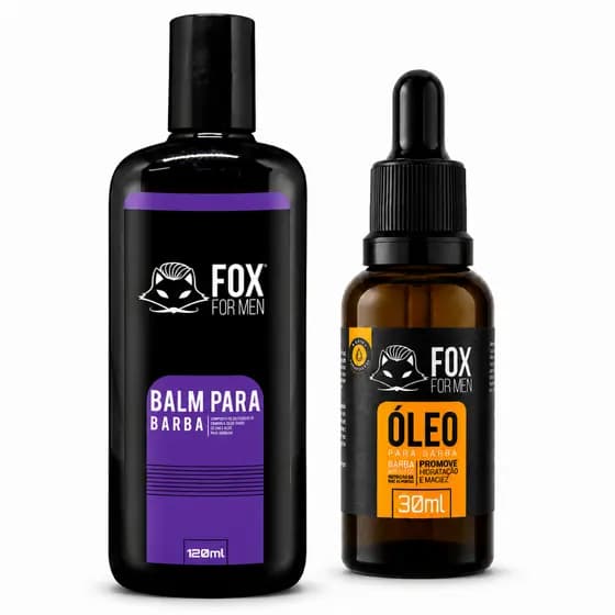 Kit Óleo para Barba 30ml + Balm para Barba 120ml Fox For Men Barba Macia Hidratada Brilho Natural