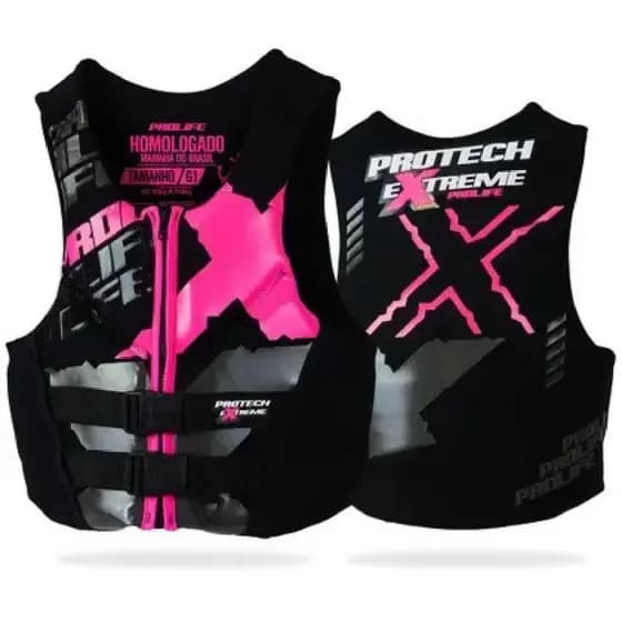 Colete Salva-Vidas Homologado Protech Extreme Rosa Flúor | Tamanho M (35 Kg A 55 Kg)