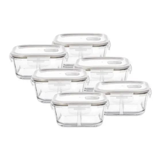 Kit 6 Potes De Vidro Borossilicato Herméticos Com Tampa E Divisória 520Ml Dynasty
