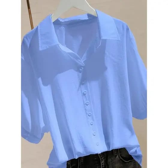 Camisa de manga curta com decote em V feminina verão estilo fino 2025 novo estilo versão coreana solta tamanho grande ma