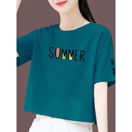95 algodão curto camiseta feminina manga curta versão coreana solta 2025 verão novo estilo curto senhoras temperamento c