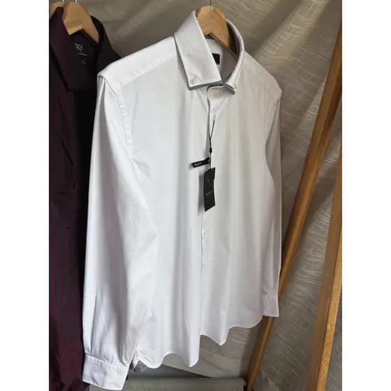 Lindos produtos!Colar de fivela alta fixa!Masculino branco puro algodão negócios Casual camisa de manga comprida camisa