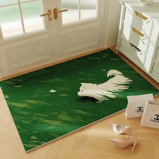 Tapete de porta de entrada verde dos desenhos animados pradaria Animal tapete de porta Anti-deslizamento anel de seda pé