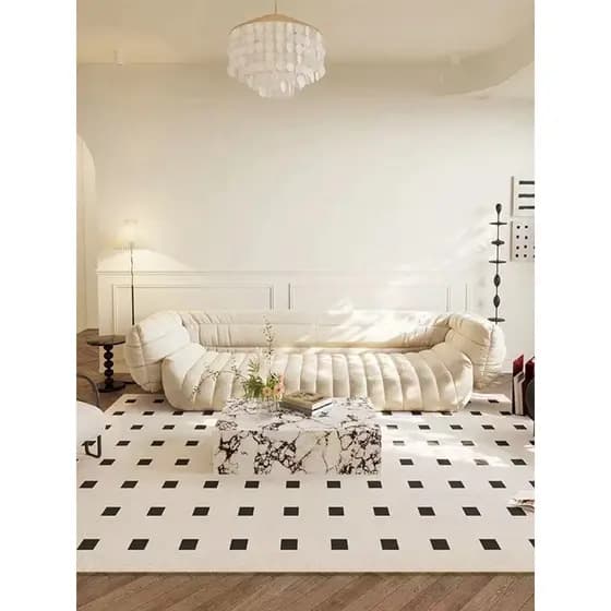 Francês sala de estar tapete estilo creme nórdico minimalista luz luxo quarto moderno xadrez preto branco simples tapete