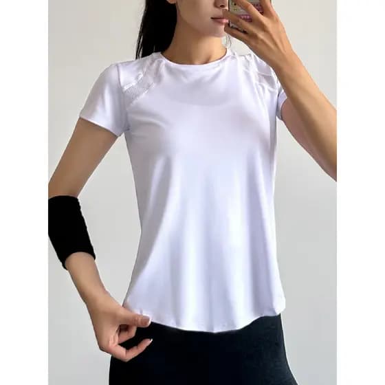 Correndo Fitness de secagem rápida esportes de manga curta camiseta feminina verão respirável absorvente de suor