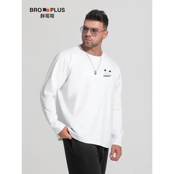 Fat Brother plus Size camiseta de manga comprida masculina mais gordura Extra grande algodão puro solto Smiley em torno