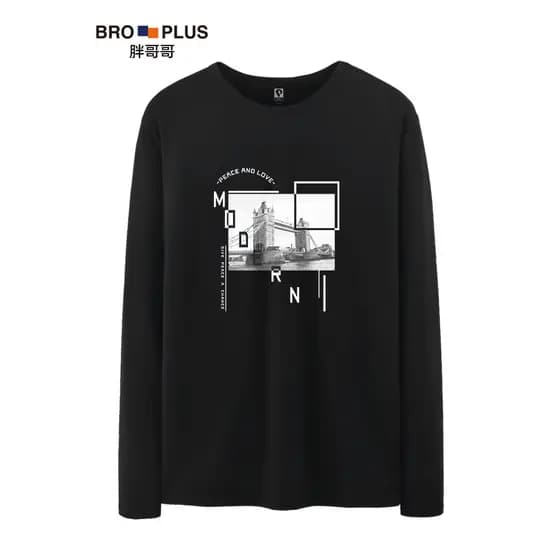 Fat Brother plus Size camiseta masculina de manga comprida juventude na moda impressa camiseta mais gordura mais camisa