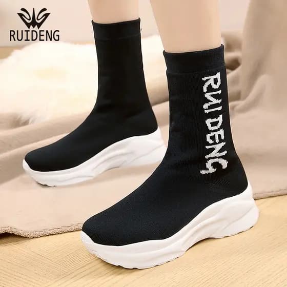 Ruiden meias botas femininas botas de cano médio sola macia sapatos esportivos casuais botas curtas femininas botas fina