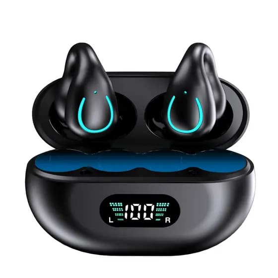 Fone Ouvido Aberto Bluetooth 5.3, Sem Dor, HD, Redução de Ruído, LED, Resistente ao Suor, Conexão Automática