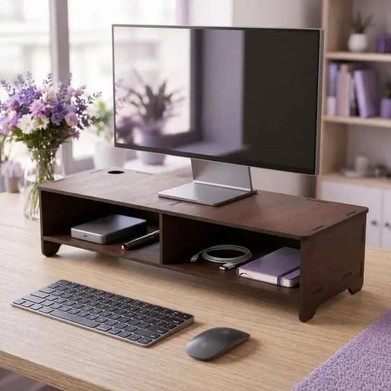 Suporte Ergonômico de Monitor Mesa em MDF: Melhore a Postura, Apoio Estável Design Clean