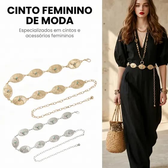 Cinto Feminino Corrente Metal Ajustável Boho Vintage versátil da moda tendência Acessório