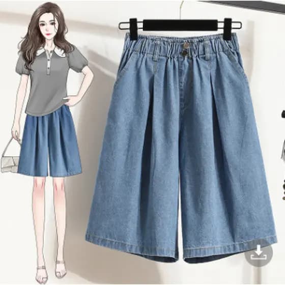 Real Shot tamanho grande calças de brim de cinco pontos feminino verão 2029 novo estilo cintura alta gordura mm solto fi
