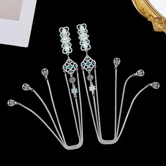 Elementos mongols estilo étnico acessórios de cabelo cocar Retro indústria pesada piscando diamante hairpin longo borla