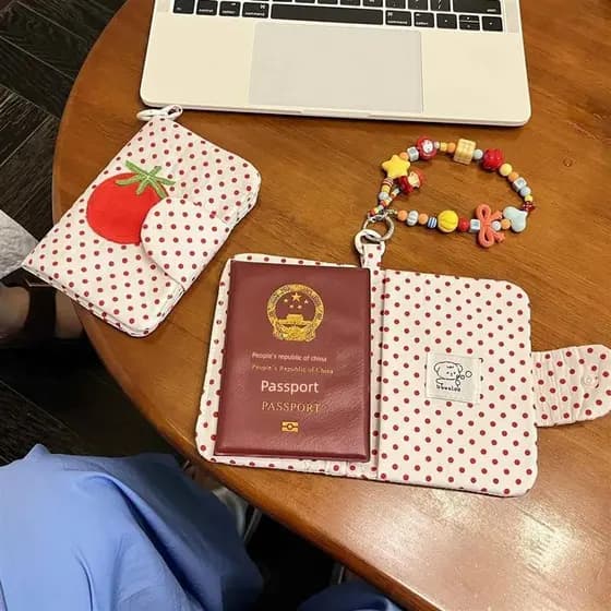 Pequeno tomate viagem passaporte titular saco de armazenamento Carry-on documento titular do cartão moeda bolsa integrad