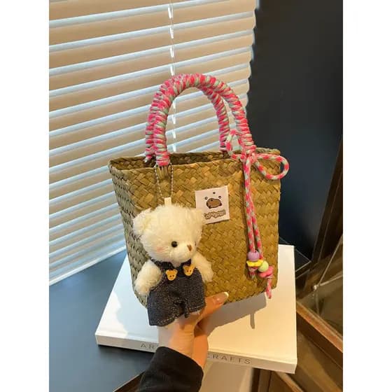 bolsa feminina bolsa transversal feminino Verão artesanal bambu grelha tecido saco moda feminina portátil cesta de veget