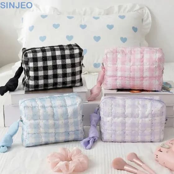 Bolsa De Maquiagem SINJEO , Cosmética Xadrez Com Padrão De Alta Beleza , Estilo Coreano
