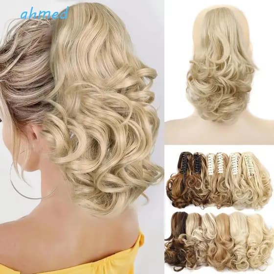 Extensões De Cabelo De Rabo De Cavalo AHMED , Clipe De Garra Ondulado Curto Encaracolado Cauda , Peruca Marrom Preto