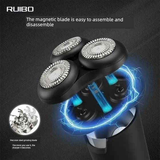 Barbeador elétrico rotativo de três lâminas com indução de impressão Digital, flutuante, lavagem de corpo inteiro, Displ