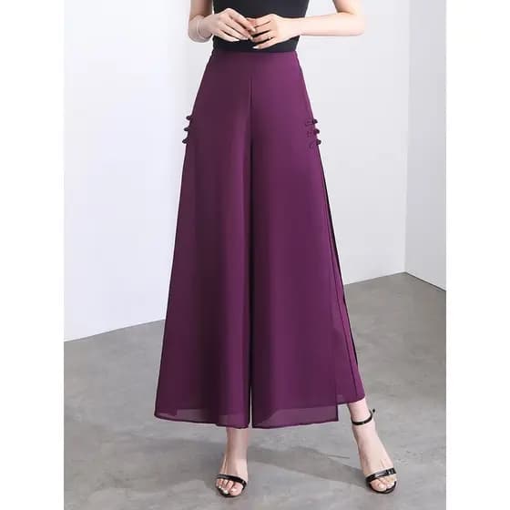 Chiffon novo chinês calças de perna larga mãe de meia-idade Culottes mulheres calças de verão tamanho grande em linha re