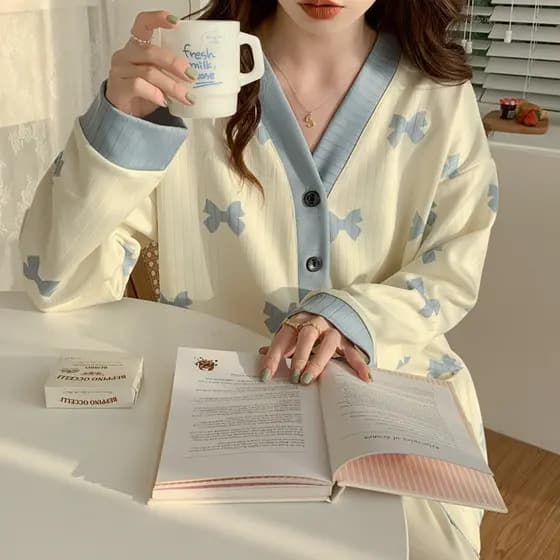 Pijamas femininos primavera outono manga comprida bonito doce quimono 2023 novo estilo tamanho grande Casual Homewear te
