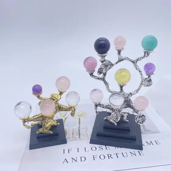 Pequena bola de cristal contas redondas criativo Metal árvore ramo planta armazenamento cinco bola base exibição decoraç