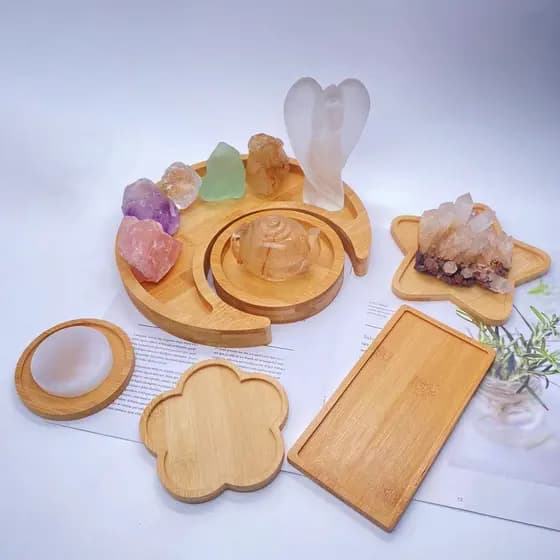 Placa de bambu disco de madeira maciça jóias pedra áspera etiqueta Mineral bandeja de chá pulseira de cristal exibição d