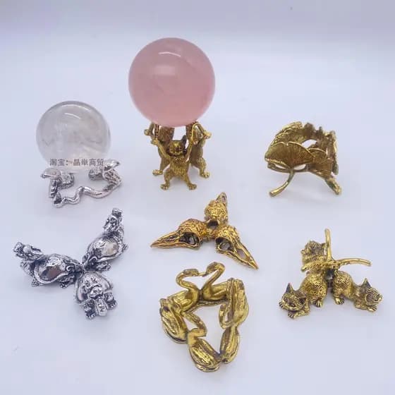Metal criativo Retro velho coelho Animal Ginkgo folha gato dragão bola de cristal expositor Base ornamentos Desktop