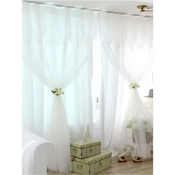 Cortina de janela saliente para sala de estar, cortina de renda com acabamento no chão ao teto, estilo princesa, sala de
