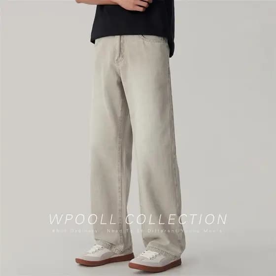 Americano Retro rua cleanfit branco Jeans masculino Drape solto perna larga calças sujas calças compridas retas