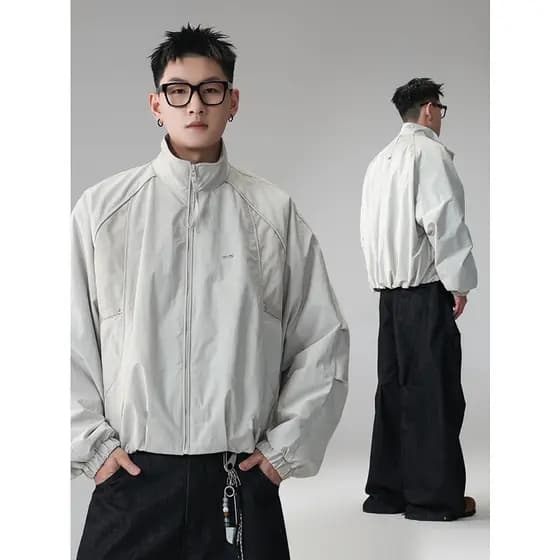 Estilo americano estilo funcional costura gola curta boneca manga jaqueta masculina 2026 primavera novo estilo solto jaq