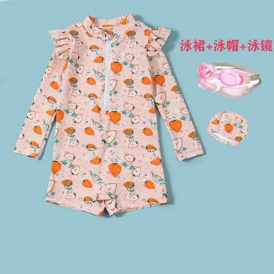 Maiô infantil para meninas, estilo verão, maiô de uma peça, manga comprida, médio, pequeno, bebê, fofo, secagem rápida,