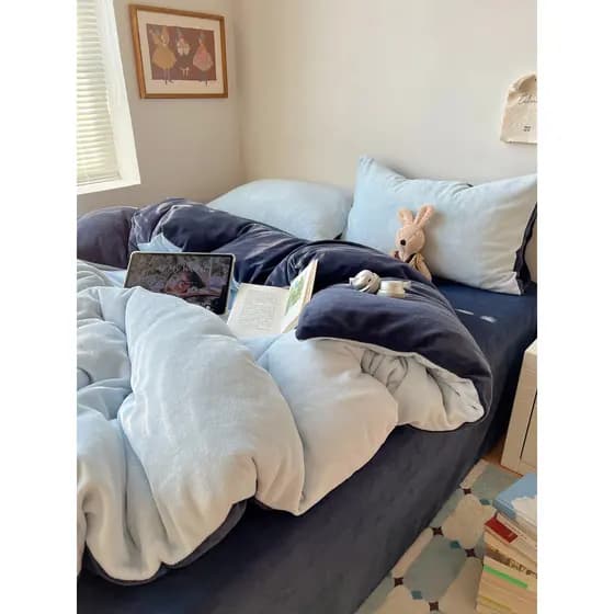 Estilo coreano Blogger estilo inverno leite veludo cama conjunto de quatro peças dupla cor sólida mais veludo 1.5m lenço