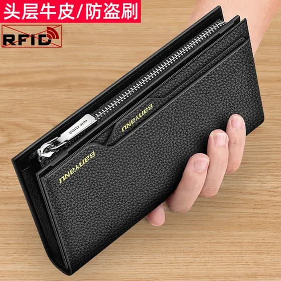 Carteira masculina de couro genuíno 2025 novo estilo longo grande capacidade Slot para vários cartões de couro embreagem