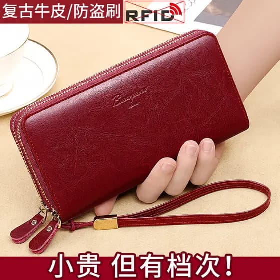 Carteira feminina de couro longo com zíper duplo bolsa de embreagem de grande capacidade 2025 novo estilo moda carteira