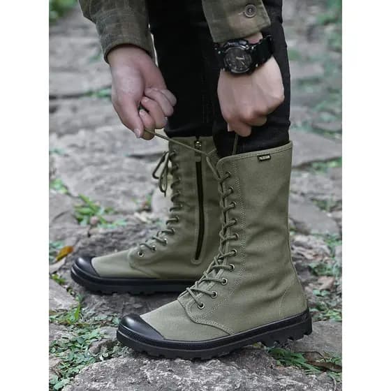 Botas de trabalho ao ar livre masculinas língua integrada anti-sujeira botas de deserto botas Martin de lona de cano alt