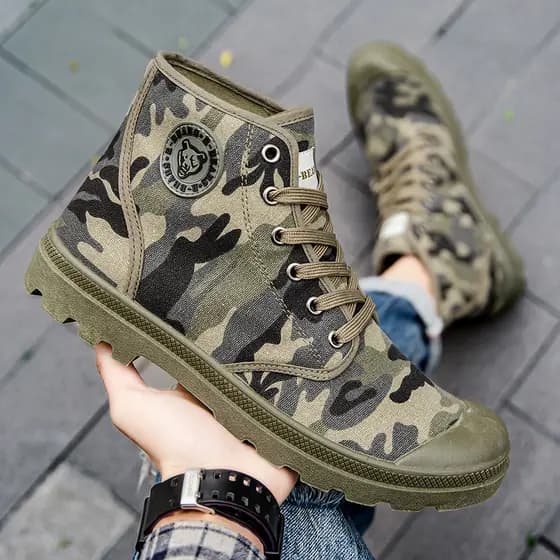 Botas de trabalho camufladas masculinas de sola grossa respirável sapatos de lona de alta qualidade ao ar livre sapatos